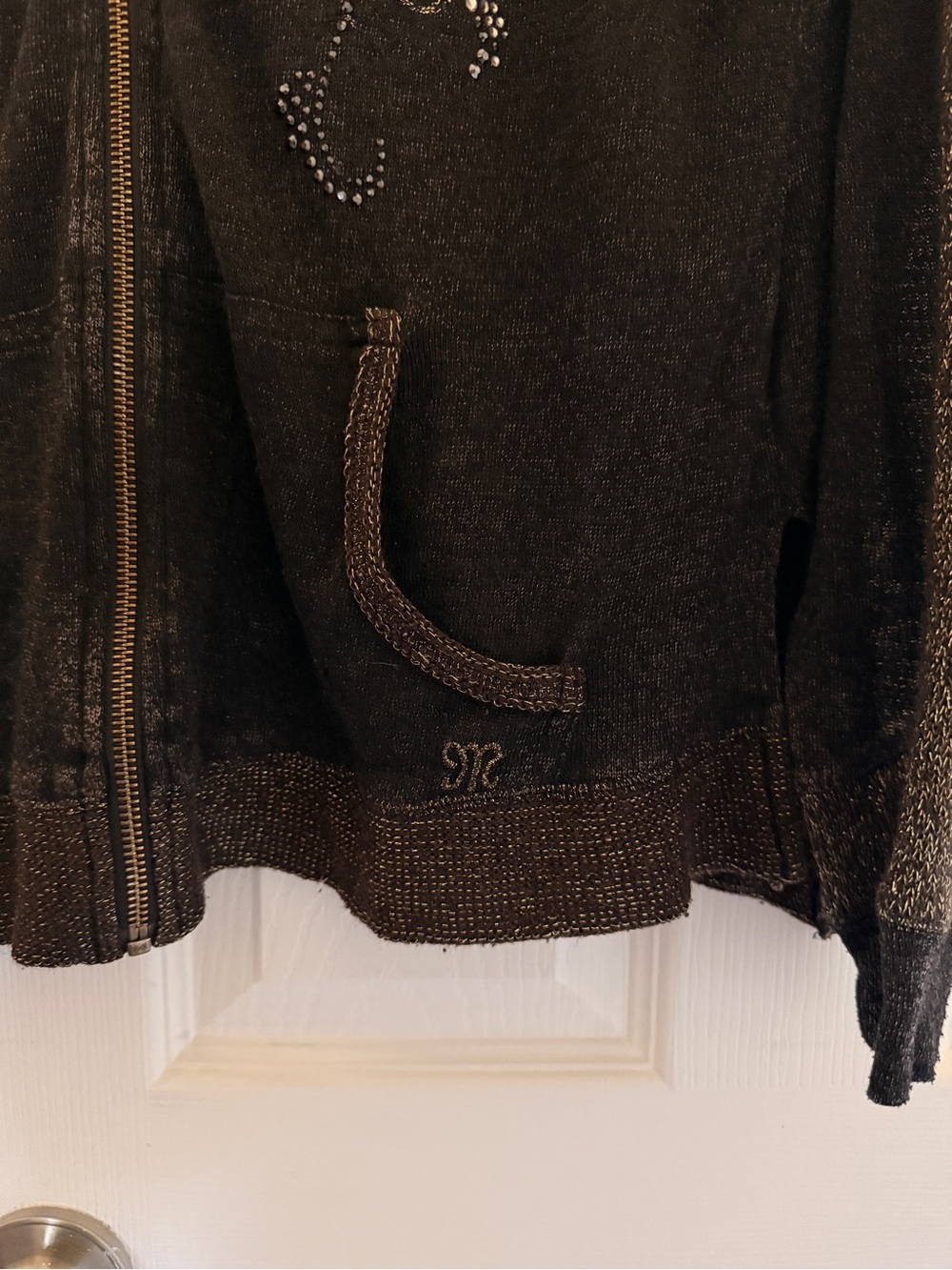 Miss Me Black Hoodie with Gold Zipper Detail - Picture 2 of 3